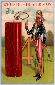 K39/ Interesting Postcard c1910 Patriotic Uncle Sam Fourth of July 4th 406 - Picture 1 of 2