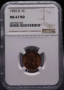 1955-D Lincoln Wheat Cent MS67 RD NGC • Gem BU • NGC Price Guide $1350 - Picture 1 of 4