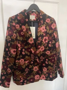 Sezane Tina Samt Blumen Print Jacke Blazer Gr. 38 US 6 Braun Neu mit Etikett - Bild 1 von 7