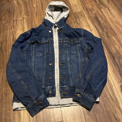 Jaqueta American Rag Cie Masculina Pequena Azul Denim Algodão Zíper Completo Com Capuz - Imagem 1 de 4