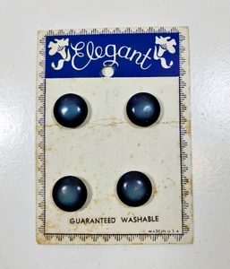 Vintage Elegant Navy Blue Buttons x 4 Pieces Shank Button Card 9/16 inch B35 - Picture 1 of 4