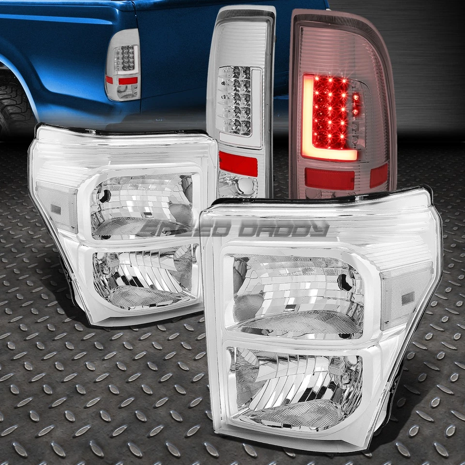 FARO CUÁDRUPLE CROMADO TRANSPARENTE + LÁMPARA TRASERA LED CROMADA 3D EN FORMA DE L PARA SUPER DUTY 11-16 Foto 1 de 4