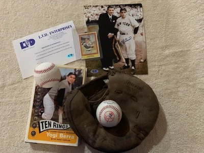 YOGI BERRA: YANKEES: beisebol autografado, luva de apanhador, foto, cartão de beisebol! - Imagem 1 de 4