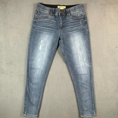 Democracy Jeans Womens 6 "Ab Technology" Distressed Stretch Mid Wash Denim - Image 1 of 4