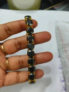 Tennis Bracelet 9 mm 60-65 Ct. Black Diamond 925 Silver With Yellow Gold Plated - Picture 1 of 8