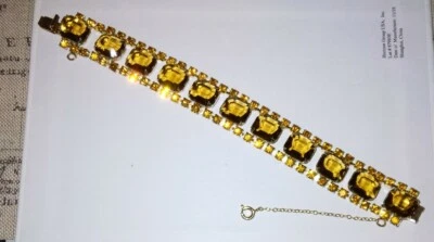 Vintage Tennis Bracelet Amber Brown Orange Crystal Goldtone Oval Stones Chain  - Image 1 of 3