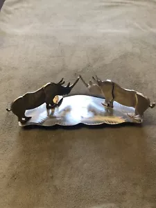 Two Stainless Steel Rhinoceroses Sculpture - Picture 1 of 12