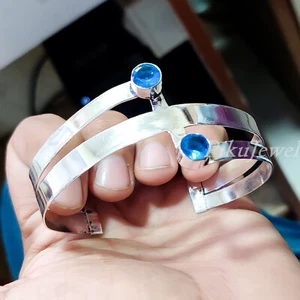 London Blue Topaz Multi Gemstone 925 Sterling Silver Cuff Bangle Bracelet/p-397 - Picture 1 of 10