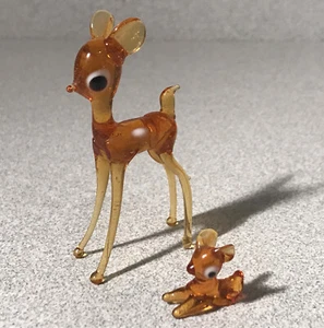 Vintage Japan 1950’s Hand Blown Glass Deer Reindeer Christmas W/ Fawn Miniature - Picture 1 of 7