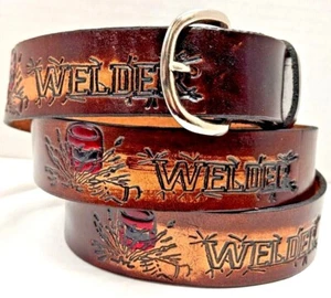 Cinturón WELDER 1 1/2" de ancho, cuero genuino, vendedor de EE. UU. H. tooled - Imagen 1 de 8
