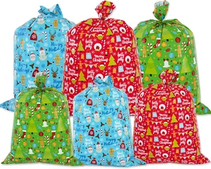 Jumbo Plastic Gift Bags for Christmas Presents - Assorted Sizes with Gift Tags, - Picture 1 of 12