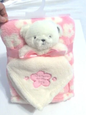 Conjunto de 2 peças cobertor de bebê urso de pelúcia rosa branco floral graças ao céu para meninas pequenas - Imagem 1 de 4