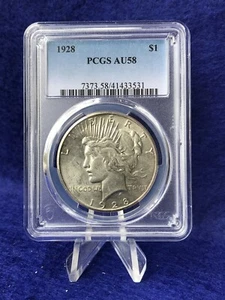 1928 **KEY DATE** PEACE SILVER DOLLAR $1 *PCGS AU58 CHOICE ABOUT UNCIRCULATED* - Picture 1 of 4