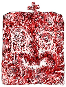 Original JUSTIN AERNI Gemälde um 2020 Kunst Pop Surreal: FLEISCHGRAB - Bild 1 von 1