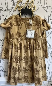 KATE QUINN | Long Sleeve Flutter Sleeve Dress | Wheat Bundle | Organic Cotton 5Y - Picture 1 of 3