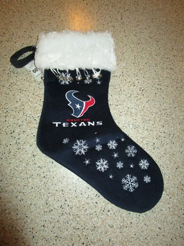 HOUSTON TEXANS NFL CHRISTMAS STOCKING W/ JINGLE BELLS & SNOWFLAKES NWT Cover