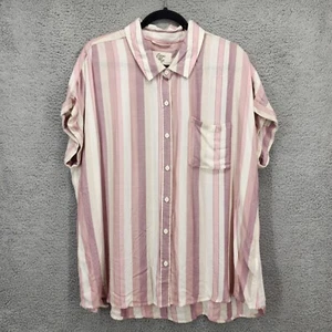 Cosmic Blue Love XXL Pink White Stripe Button Down Top Pocket Short Sleeve Shirt - Picture 1 of 12