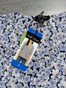 Well Worn Shirt Adult Large Floral Blouse V-Neck Spring Summer Womens - Picture 1 of 5