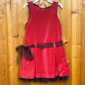 George Girls Red Black 100% Cotton Velvet Velour Sleeveless Dress Size 5 !! - Picture 1 of 7