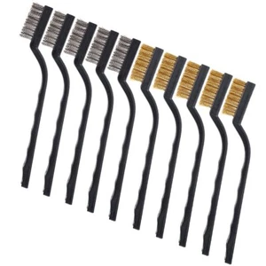 10 Pieces Small Wire Brush Scratch Brush (Stainless Steel + Brass) Curved Handle - Picture 1 of 7