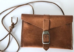 hochwertiger 80er Jahre Vintage Natur Leder Brustbeutel * kleine Umhängetasche - Bild 1 von 5