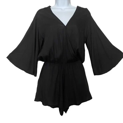 Mameluco Nordstrom Rack Elan para mujer negro manga campana 3/4 cuello en V talla XS NUEVO CON ETIQUETAS Foto 1 de 4