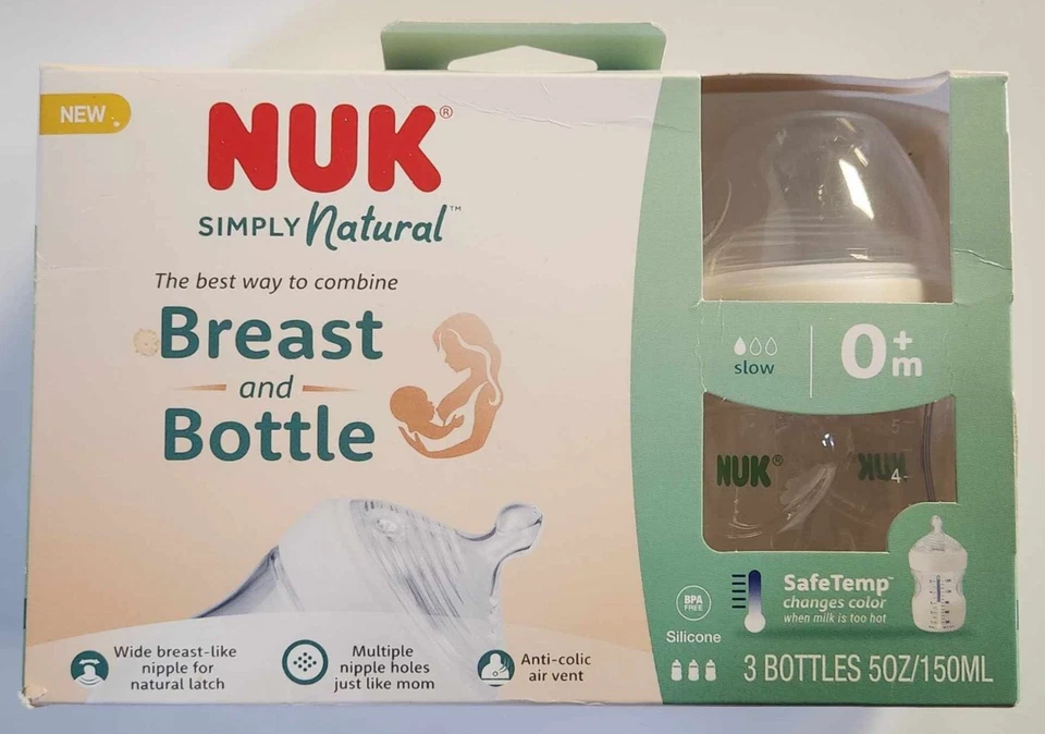 NUK 3 Pack Simply Natural Bottle with SafeTemp 5 oz 0 Months 3 Bottles