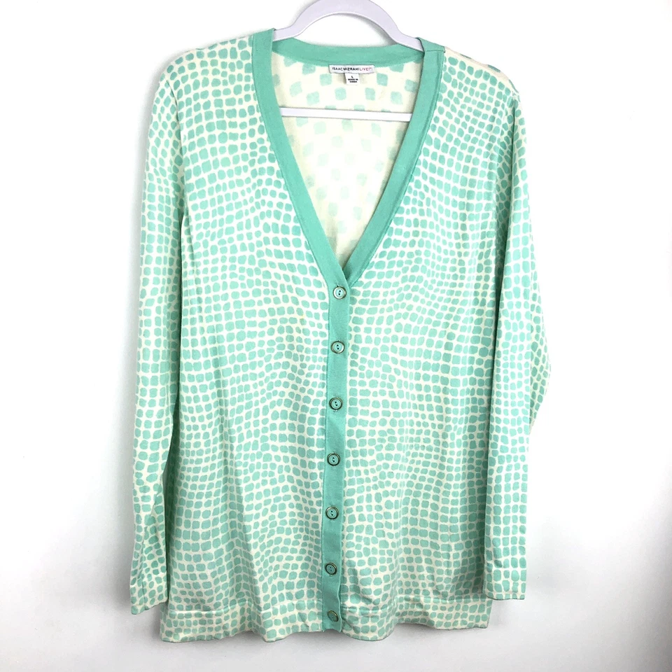 Isaac Mizrahi Live! Green Snakeskin Boyfriend Long Cardigan Sweater Women’s L AG Foto 1 de 4