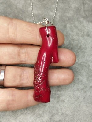 Collana argento 925 con ciondolo ramo in corallo Bamboo rosso chakra benessere  - Immagine 1 di 4