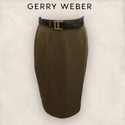 Gerry Weber Womens Dark Khaki Mock Croc Belted Pencil Skirt, Work UK 10 - Image 1 of 4