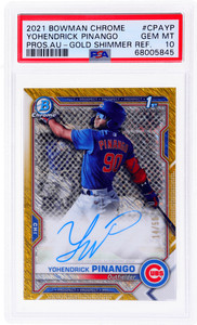 2021 Bowman Yohendrick Pinango Prospect Auto Gold Shimmer Refractor /50 PSA 10