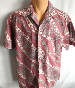 Go Barefoot L Tall Men's Hawaiian Shirt Short Sleeve Reverse Print Red & Blue - Picture 1 of 8