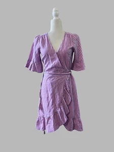 Linen Striped Ruffle Hem Wrap Dress Gap - Picture 1 of 11