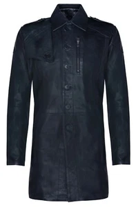 Mens Black Leather Trench Coat Genuine Classic Retro Long Jacket - Picture 1 of 4
