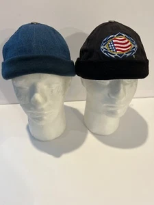 Denim Beanie Mütze mit Bündchen oder schwarz mit Flagge Kugelmütze Mütze Headwrap Brandneu - Bild 1 von 7