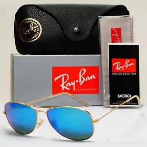 Ray-Ban Sunglasses Cockpit Gold Blue Mirror Pilot Metal RB 3362 112/17 59mm - Picture 1 of 12