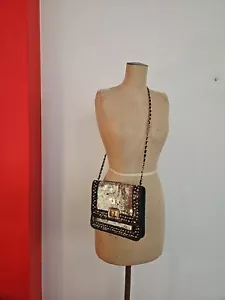 Angel Jackson Disco Snakeskin Black Leather Studded SILVER Sequin Cross Bag - Picture 1 of 12