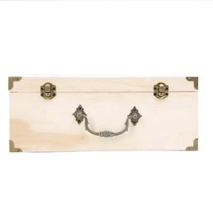 Unfinished Wood Keepsake Storage Box with Metal Latches and Handle, - Picture 1 of 8