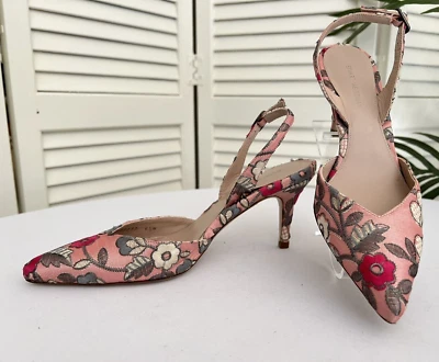 Stuart Weitzman Size 6.5 Pink Floral Fabric Sling Backs - Image 1 of 4