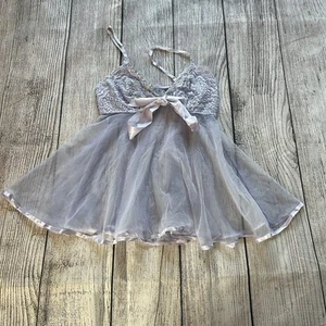 Vintage lila Spitze Babydoll Dessous Top Damen Medium USA transparenter Satinbesatz - Bild 1 von 10