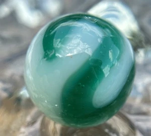 Vintage Akro Agate Snake Marble Beauty Green Transparent Base Glass Mint - Picture 1 of 10