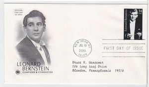 TurtlesTradingPost- Leonard Bernstein- 2001 #3521 FDC- Artcraft Variety Cachet - Picture 1 of 1