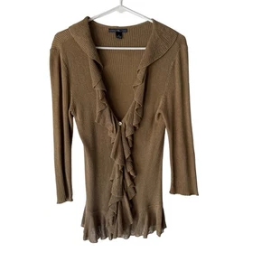 American Living Y2k Sweater Small Ruffle Trim Ribbed Knit Cardigan Top Coquette - Picture 1 of 8