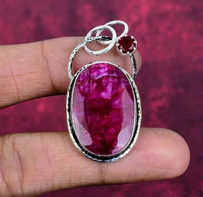 Lab-Created Ruby Gemstone Handmade 925 Sterling Silver Dainty Pendant Jewelry - Image 1 of 4
