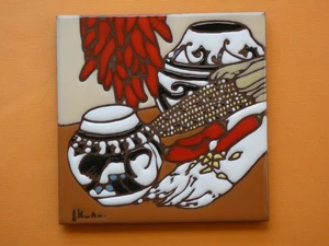 Earthtones Ceramic Art Tile 6"x6" Southwestern Pottery Red Chiles  New O59 - Picture 1 of 10