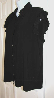 Camiseta deportiva negra ANNE KLEIN botón dorado plisada manga gorra cuello para mujer L/XL Foto 1 de 4