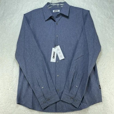 DKNY Shirt Mens Size M Medium Blue Heather Long Sleeve Stretch UPF30 NWT - Image 1 of 4