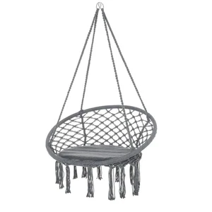 Outsunny Macrame Hanging Chair Swing Hammock for Indoor & Outdoor Use Grey - Picture 1 of 11