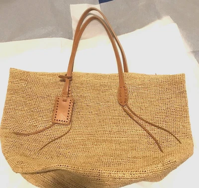 POLO RALPH LAUREN GENUINE LEATHER RAFFIA TOTE BAG. NEW - Image 1 of 4