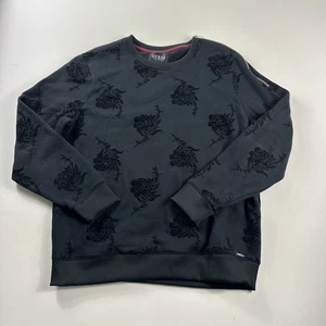 Guess Los Angeles Crewneck Sweater Mens Large Black Rose All Over Print - Picture 1 of 10